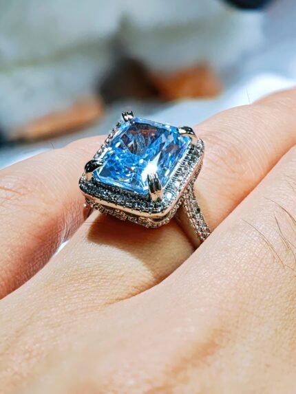 sparkling square diamond sugar moon blue ring